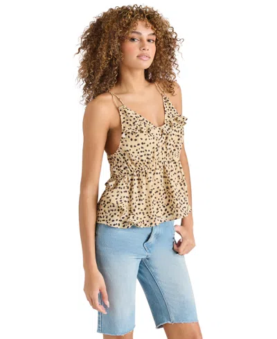 Steve Madden Mina Leopard Spot Ruffle Peplum Camisole In Desert Sand