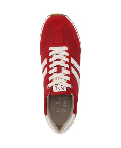Naturalizer Women's Lorena Closed Round Toe Lace Up Sneakers In Deep Red,white Fabric,suede,leather