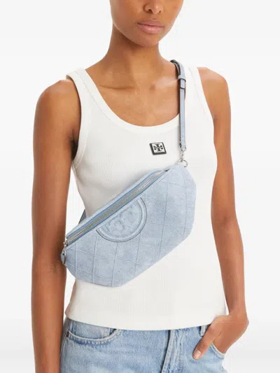 Tory Burch Quilted Leather Beltbag Chain Strap In Denim