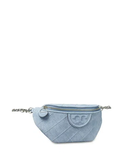 Tory Burch Quilted Leather Beltbag Chain Strap In Denim