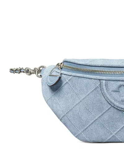 Tory Burch Quilted Leather Beltbag Chain Strap In Denim