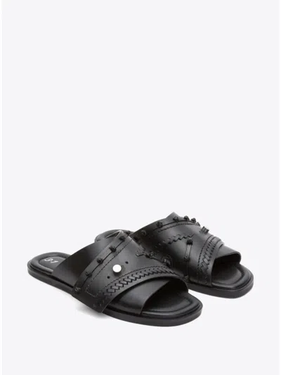 3.1 Phillip Lim Leather Crossover Slide Sandals In Black