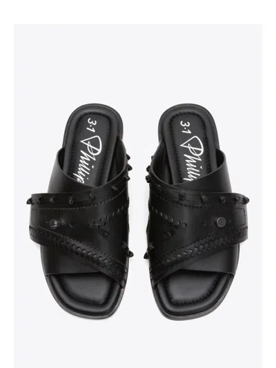 3.1 Phillip Lim Leather Crossover Slide Sandals In Black