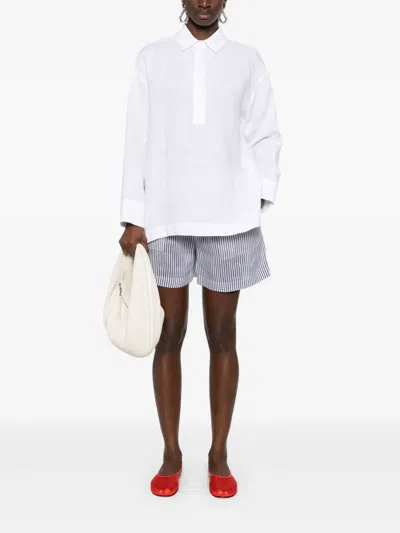 S Max Mara Buttoned Collared Top Side Slits In White