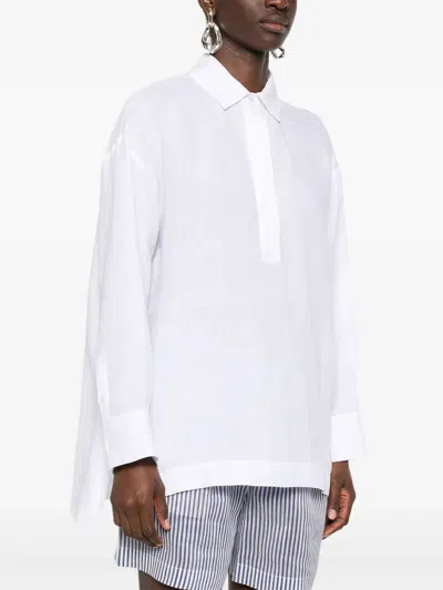 S Max Mara Buttoned Collared Top Side Slits In White