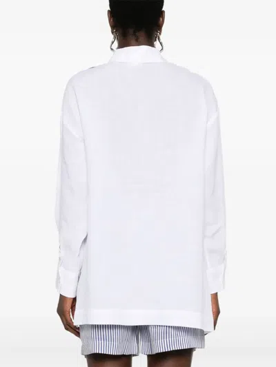 S Max Mara Buttoned Collared Top Side Slits In White
