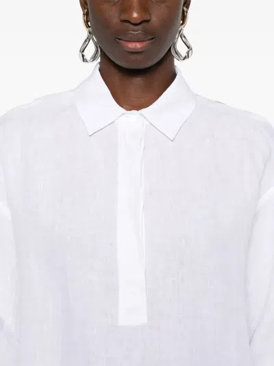 S Max Mara Buttoned Collared Top Side Slits In White