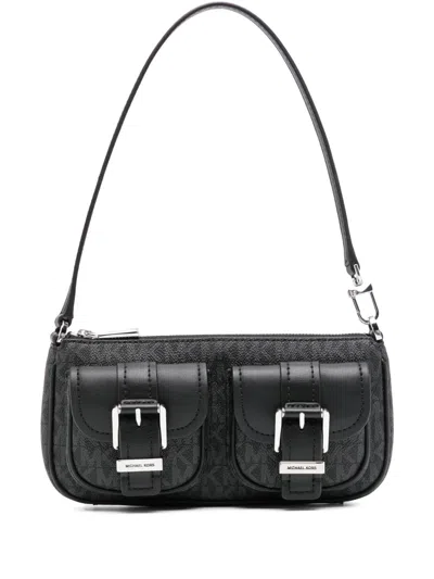 Michael Kors Hammered Leather Clutch With Zip Closure In Black