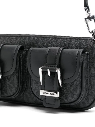 Michael Kors Hammered Leather Clutch With Zip Closure In Black