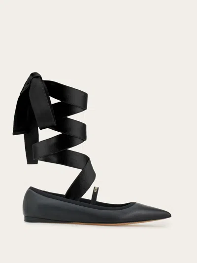 Ferragamo Sofia Wraparound Leather Ballet Flats In Black