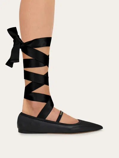 Ferragamo Sofia Wraparound Leather Ballet Flats In Black