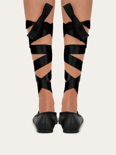 Ferragamo Sofia Wraparound Leather Ballet Flats In Black