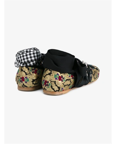 Shop Miu Miu Floral Brocade Leather Ballerina Flats