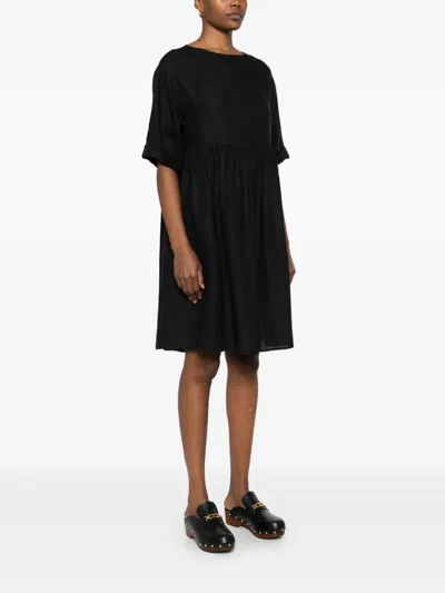 Gran Sasso Linen Boat-neck Mini Dress In Black