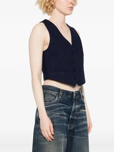 Msgm Slub-texture Waistcoat In Blue