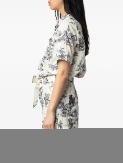 Zadig & Voltaire Womens Cook Printed Short-sleeve Cotton Jumpsuit Ecru In White
