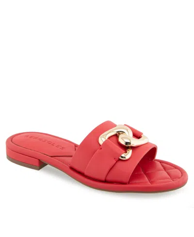 Aerosoles Women's Big Charm Slide Open Toe Sandals In Coral Faux Leather