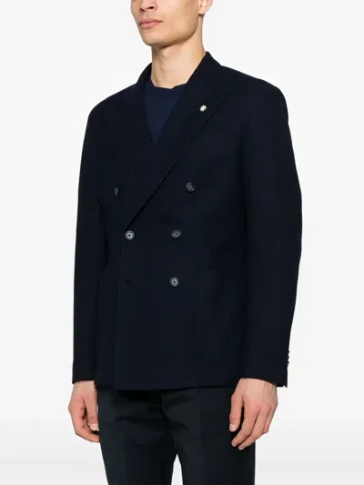 Manuel Ritz Double-breasted Blazer In Blue