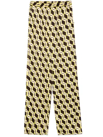 Msgm Multi-colour Printed Viscose Satin Trousers In Brown