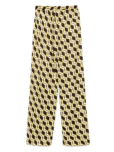 Msgm Multi-colour Printed Viscose Satin Trousers In Brown