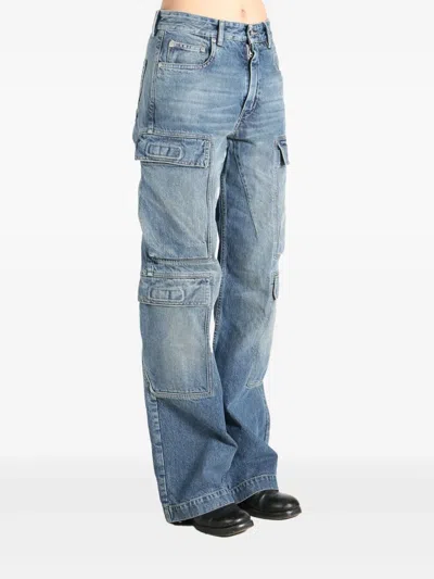 Rick Owens Drkshdw Faded Wash Cargo Double Jeans In Blue