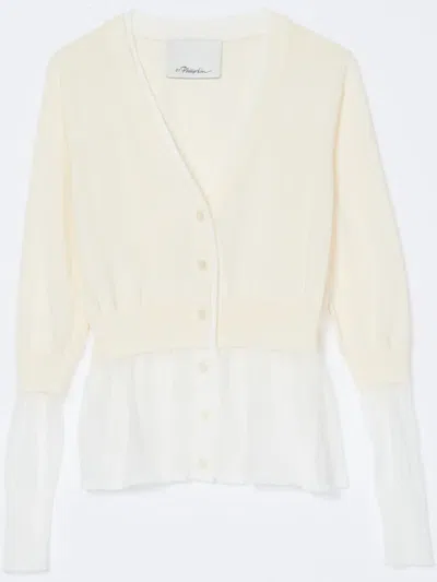 3.1 Phillip Lim Gauze Peplum Double Layer Cardigan In Ivory-wht