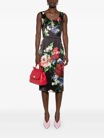 Dolce & Gabbana Floral Print Stretch Satin Dress In Bfioriantichifner