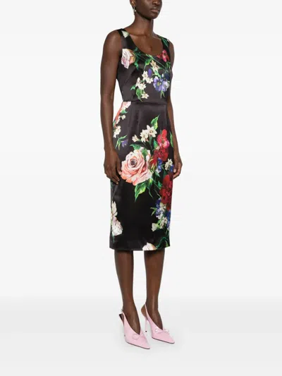 Dolce & Gabbana Floral Print Stretch Satin Dress In Bfioriantichifner
