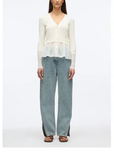 3.1 Phillip Lim Gauze Peplum Double Layer Cardigan In Ivory-wht