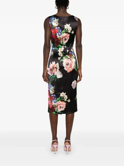 Dolce & Gabbana Floral Print Stretch Satin Dress In Bfioriantichifner