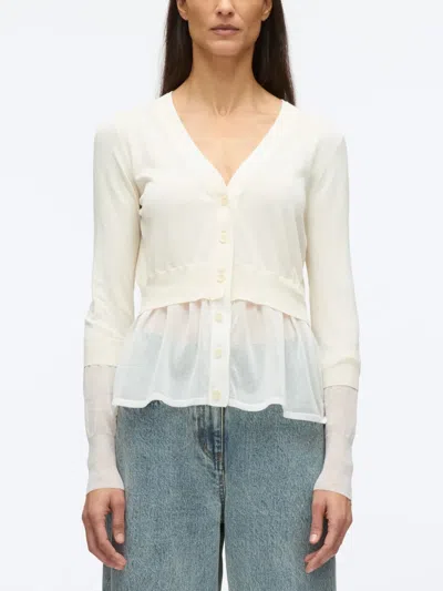 3.1 Phillip Lim Gauze Peplum Double Layer Cardigan In Ivory-wht
