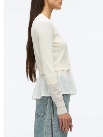 3.1 Phillip Lim Gauze Peplum Double Layer Cardigan In Ivory-wht