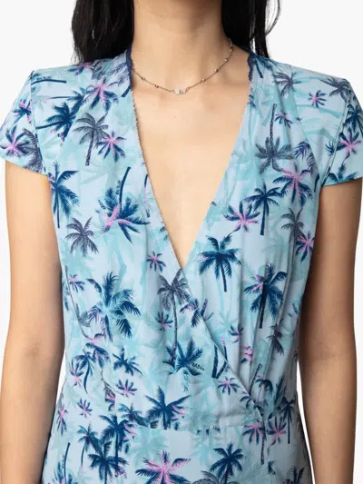 Zadig & Voltaire Womens Rapaz Printed Short-sleeve Silk Midi Dress Mist Xs In Blue