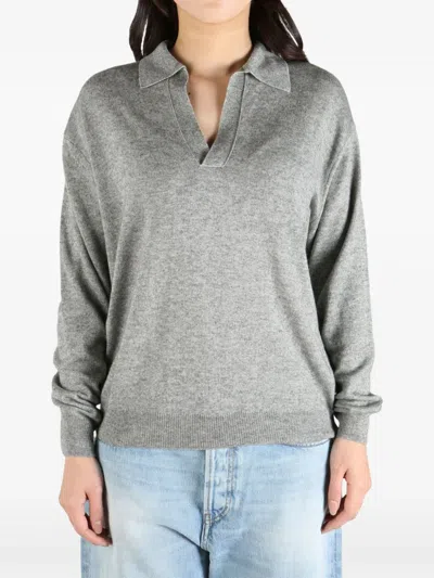 Auralee Fine-knit Polo-collar Sweater In Grey