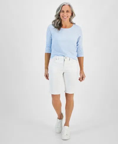 Style & Co Petite Raw-edge Denim Bermuda Shorts, Created For Macy's In Bright White