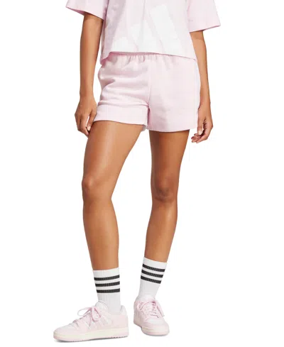 Adidas Originals Women's Essentials Small Logo Fleece Shorts In Clear Pink,white