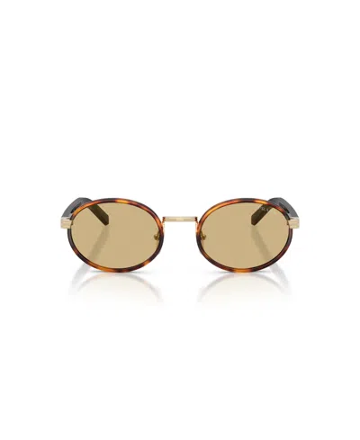 Prada Womens Brown Pr B56s Round-frame Tortoiseshell Metal Sunglasses In Root Tortoise