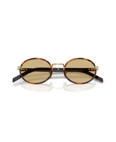 Prada Womens Brown Pr B56s Round-frame Tortoiseshell Metal Sunglasses In Root Tortoise