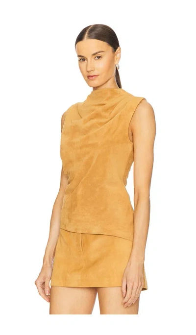 Aexae Leather Suede Ruched Top In 棕褐色仿麂皮