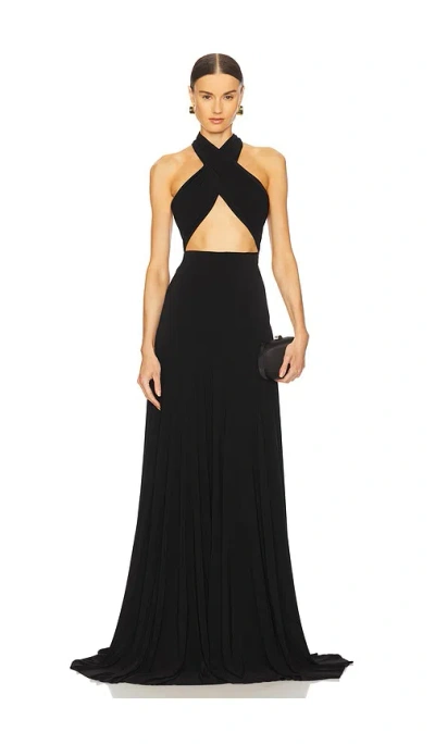 Norma Kamali Cross Halter Side Drape Gown In Black