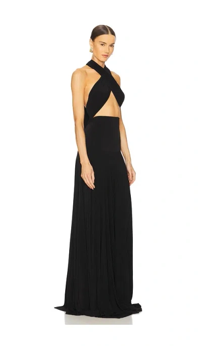 Norma Kamali Cross Halter Side Drape Gown In Black