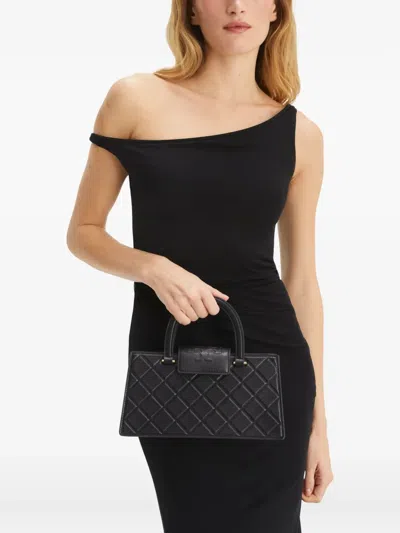 Tory Burch Fleming Top Handle Leather Satchel In Black