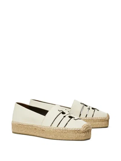 Tory Burch Ines Double T Leather Espadrilles In Neutrals