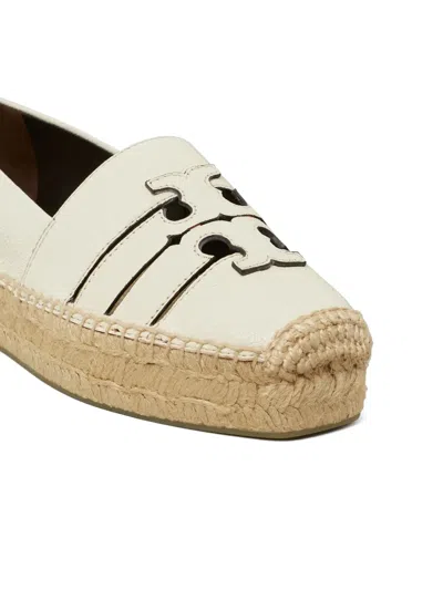 Tory Burch Ines Double T Leather Espadrilles In Neutrals