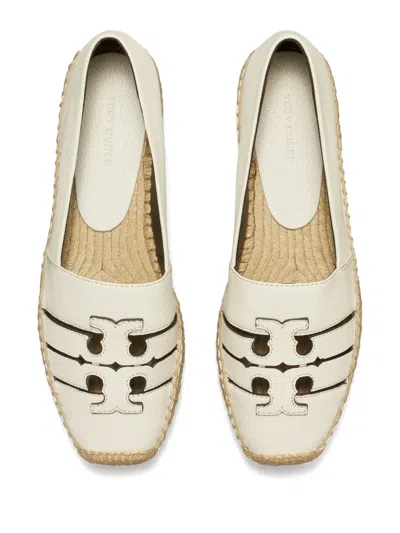 Tory Burch Ines Double T Leather Espadrilles In Neutrals