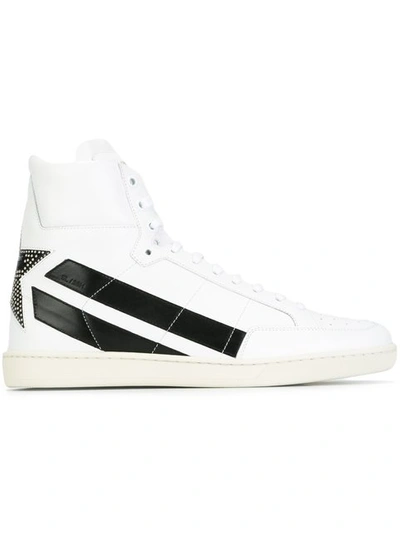 Saint Laurent Star-panelled High-top Leather Trainers In White