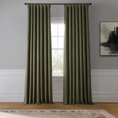 Half Price Drapes Khaki Green Textured Faux Linen Room Darkening Curtain In Green