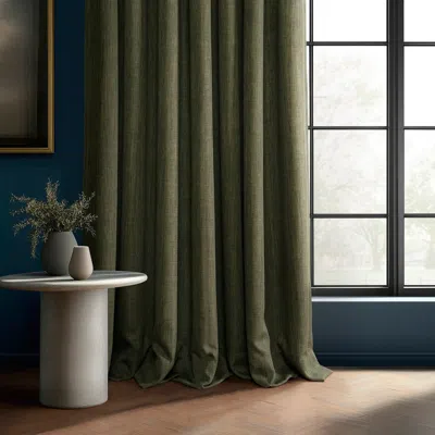 Half Price Drapes Khaki Green Textured Faux Linen Room Darkening Curtain In Green
