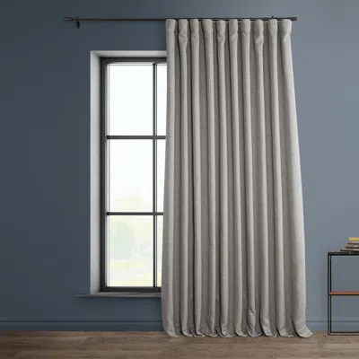 Half Price Drapes Clay Extra Wide Textured Faux Linen Room Darkening Curtain In Grey
