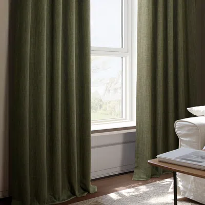 Half Price Drapes Khaki Green Textured Faux Linen Room Darkening Curtain In Green